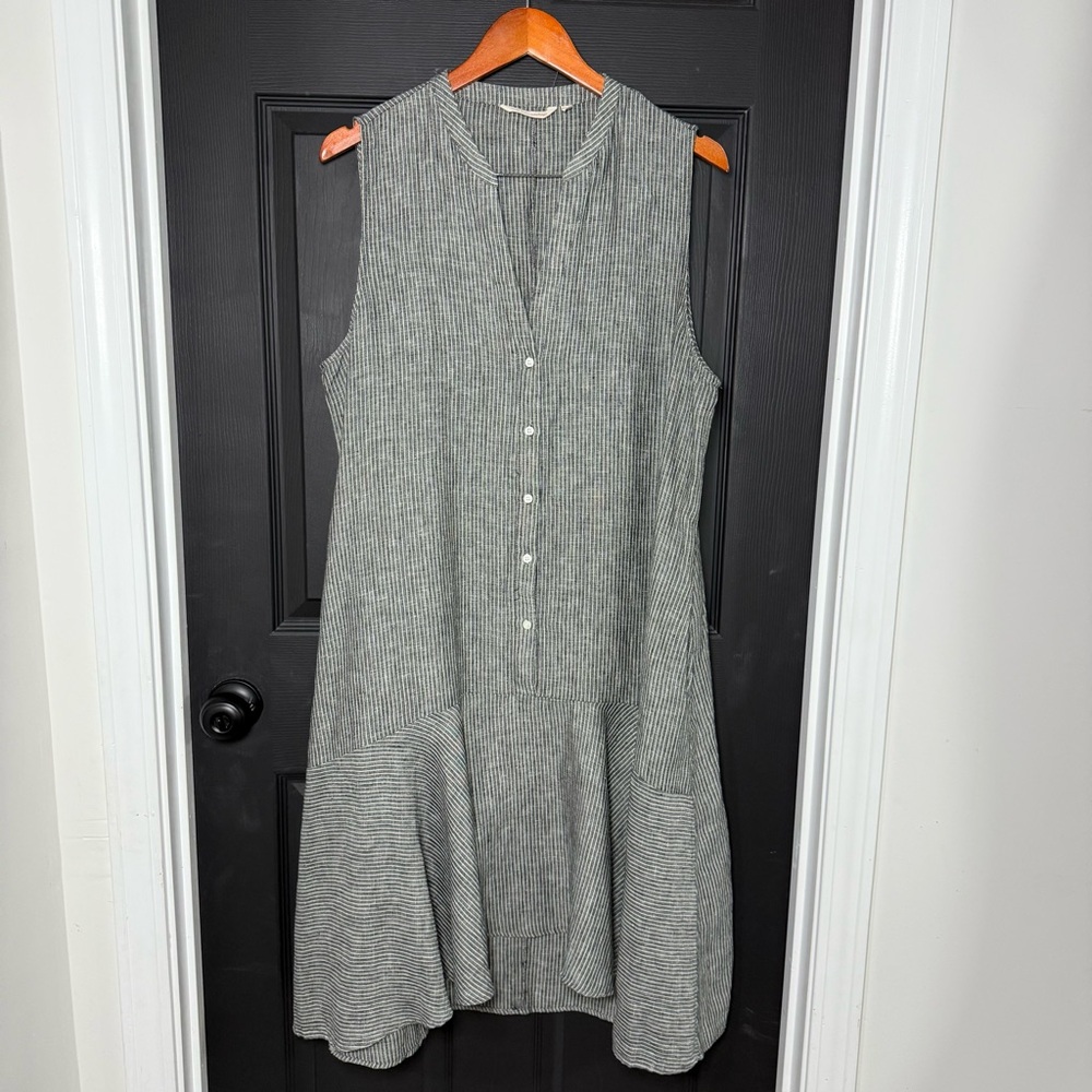 Soft Surroundings Gray Striped Linen Mini Dress